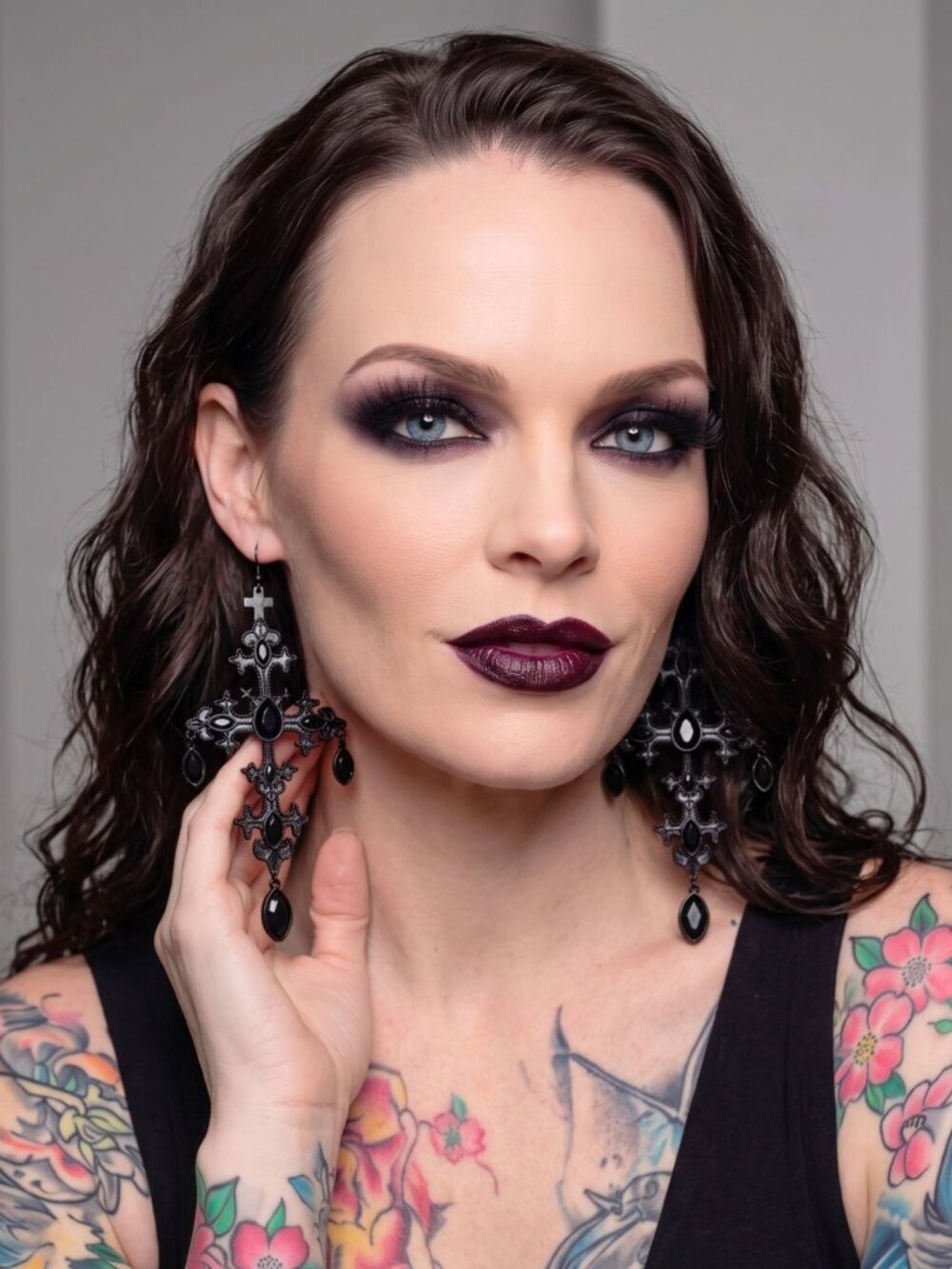 Killstar Crossed Desire Earrings Gothic Baroque Cross Chandelier Black Gems NEW